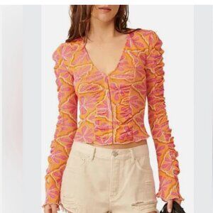 Free People Through the Meadow Ruched Mesh Top - Grapefruit Seltzer